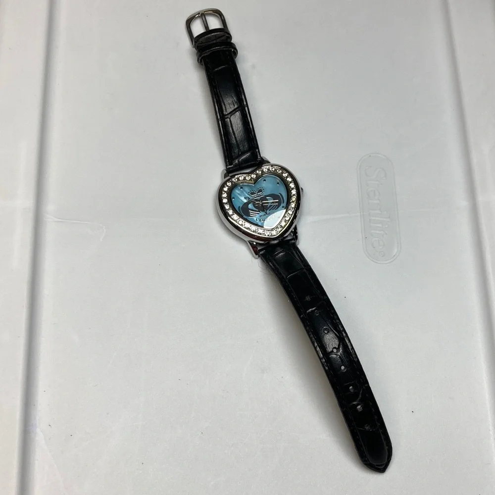Rovada Claddagh Watch Women Silver Tone Heart blue Dial New Battery black strap